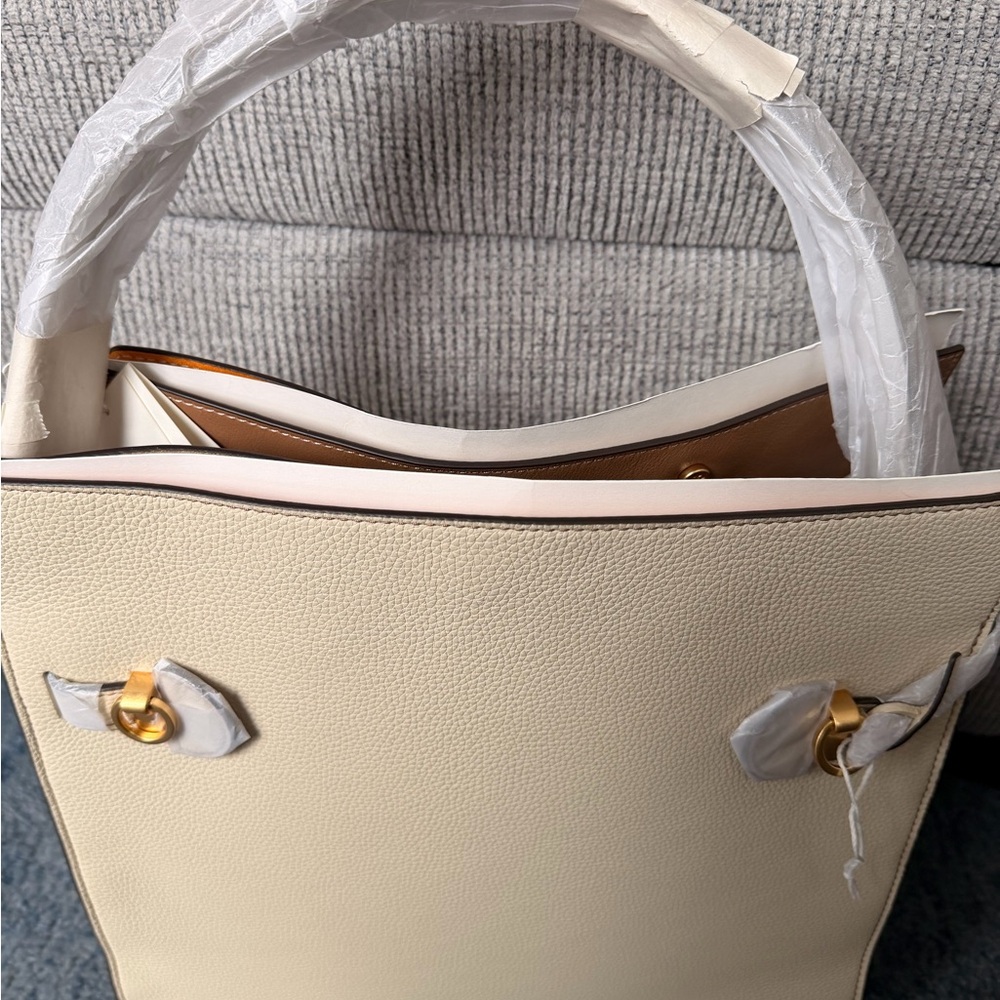 Tory Burch Cream and Tan Structured Satchel with Gold Hardware - Picture 2 of 16